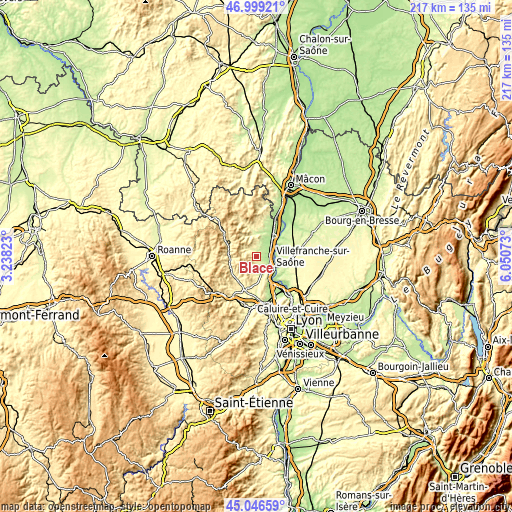 Topographic map of Blacé