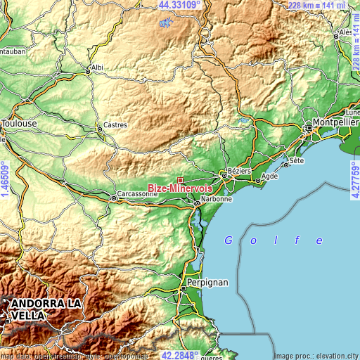 Topographic map of Bize-Minervois