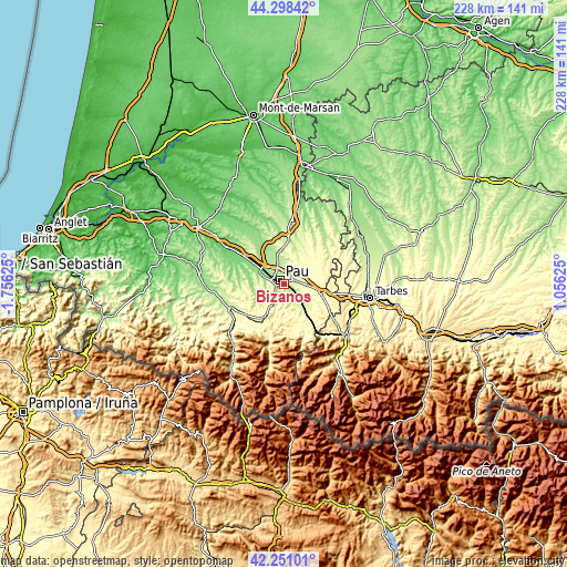 Topographic map of Bizanos