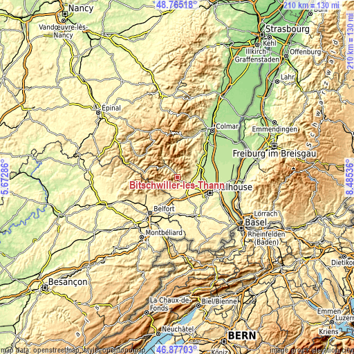 Topographic map of Bitschwiller-lès-Thann