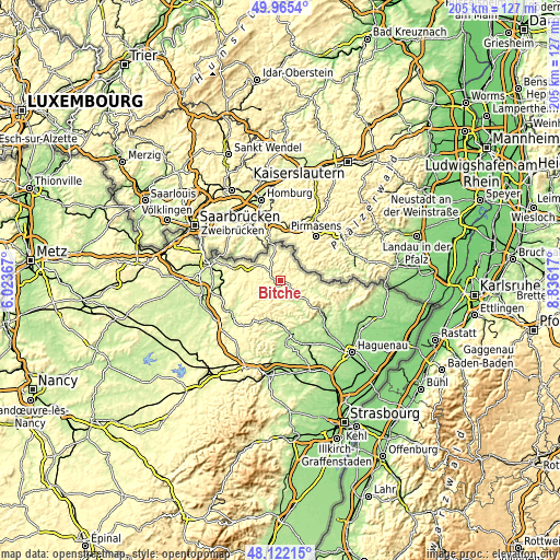 Topographic map of Bitche