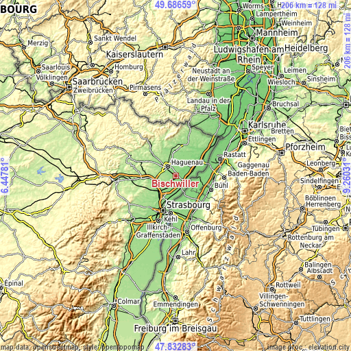 Topographic map of Bischwiller