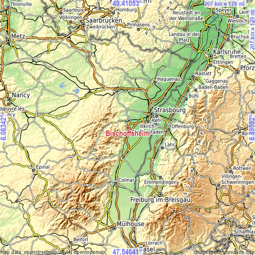 Topographic map of Bischoffsheim