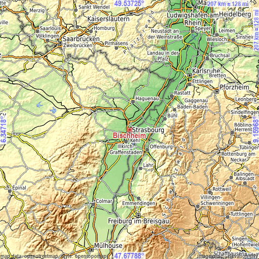 Topographic map of Bischheim