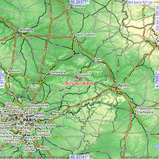 Topographic map of Billy-sur-Aisne