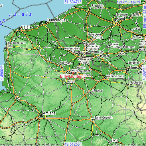 Topographic map of Billy-Montigny