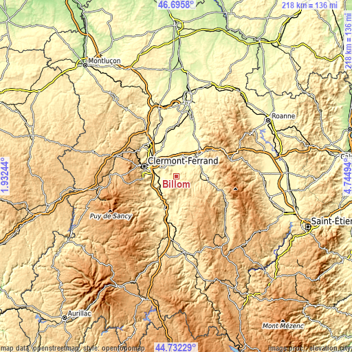 Topographic map of Billom