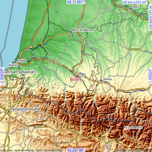 Topographic map of Billère