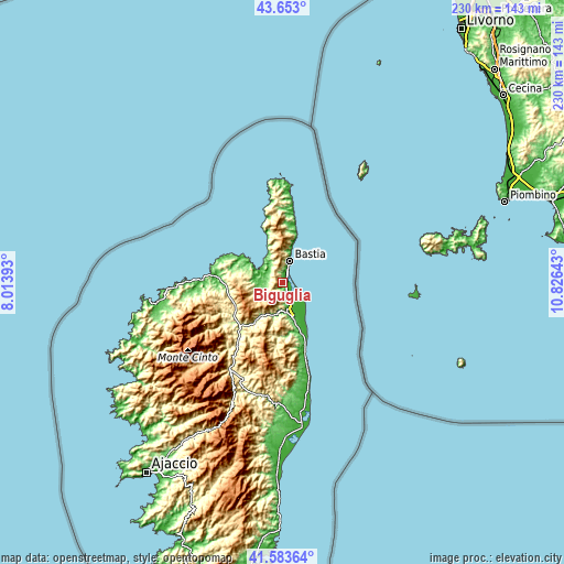 Topographic map of Biguglia