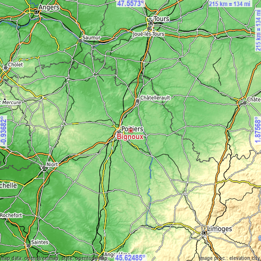 Topographic map of Bignoux