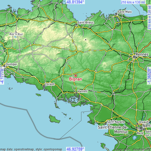 Topographic map of Bignan