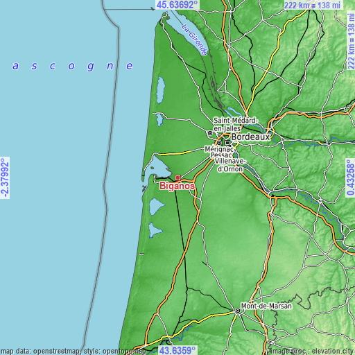 Topographic map of Biganos