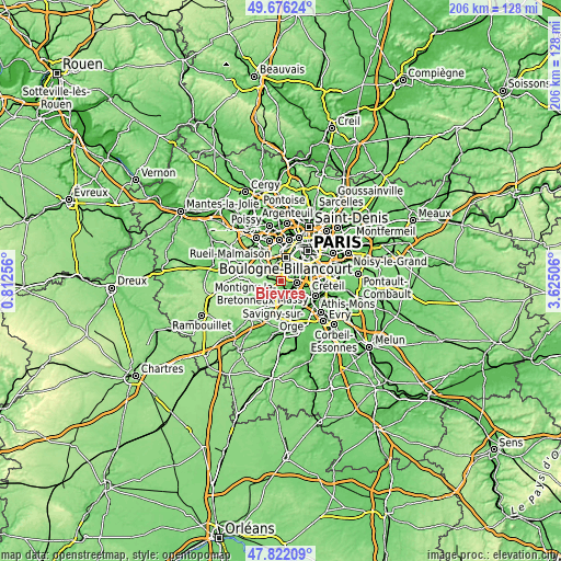 Topographic map of Bièvres