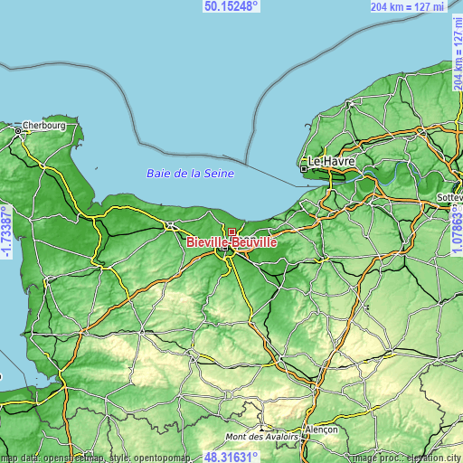 Topographic map of Biéville-Beuville