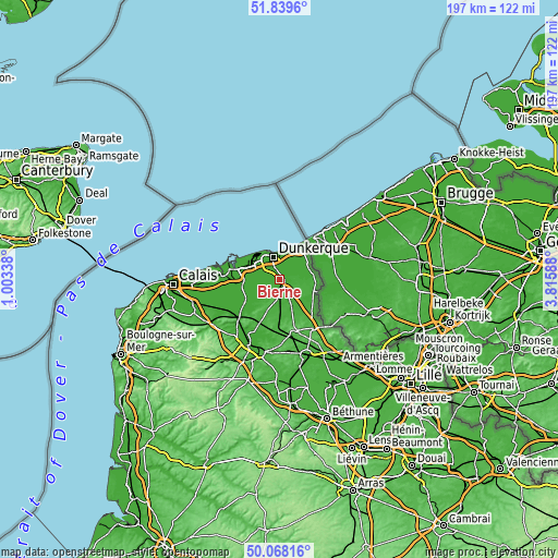 Topographic map of Bierne