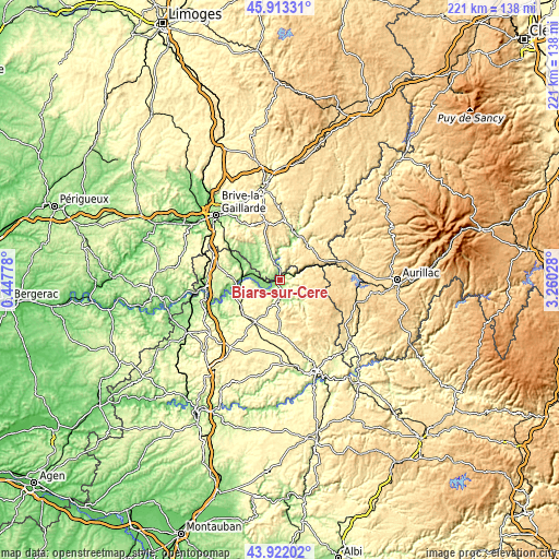 Topographic map of Biars-sur-Cère