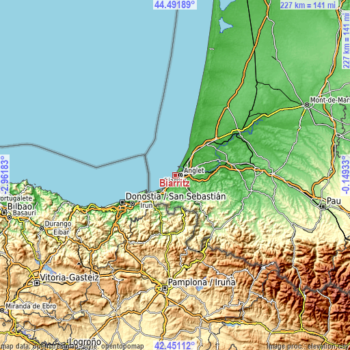 Topographic map of Biarritz