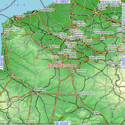 Topographic map of Biache-Saint-Vaast
