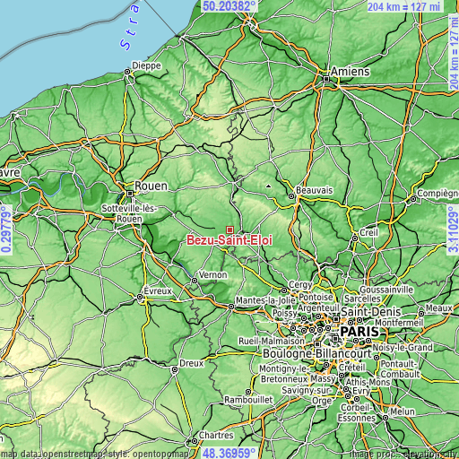 Topographic map of Bézu-Saint-Éloi