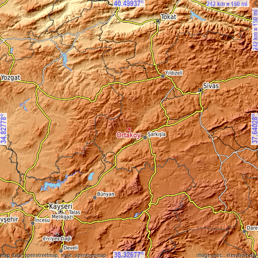 Topographic map of Ortaköy