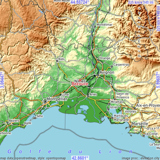 Topographic map of Bezouce