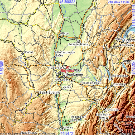 Topographic map of Beynost