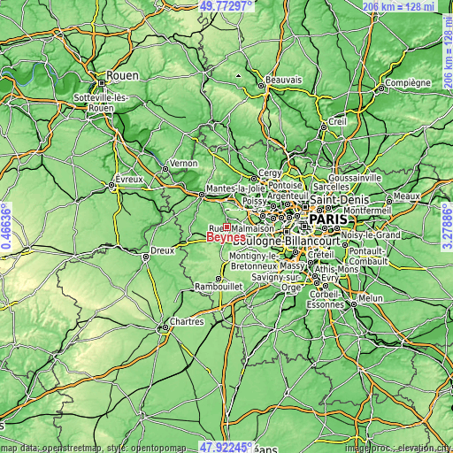 Topographic map of Beynes