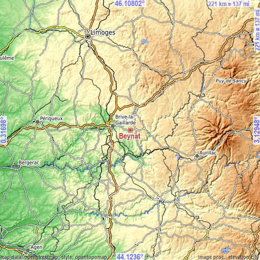 Topographic map of Beynat