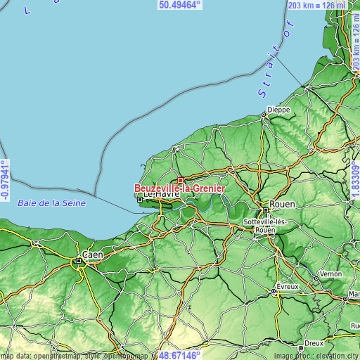 Topographic map of Beuzeville-la-Grenier