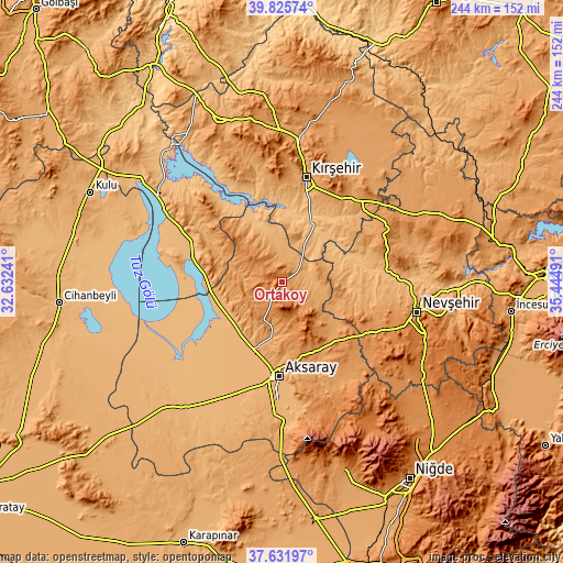 Topographic map of Ortaköy