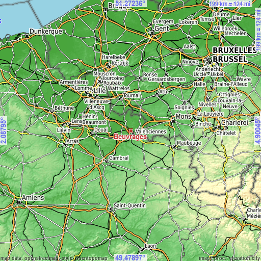 Topographic map of Beuvrages