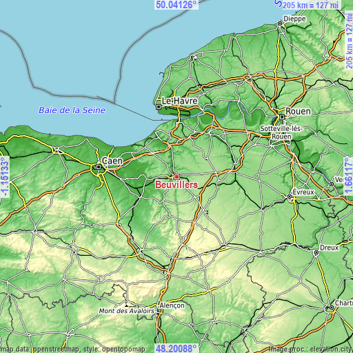 Topographic map of Beuvillers