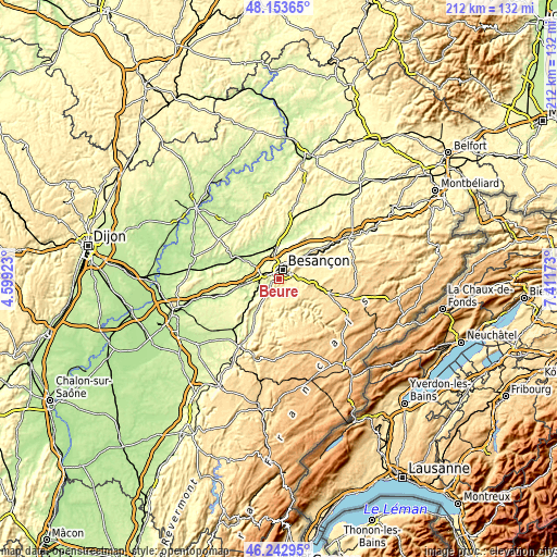 Topographic map of Beure