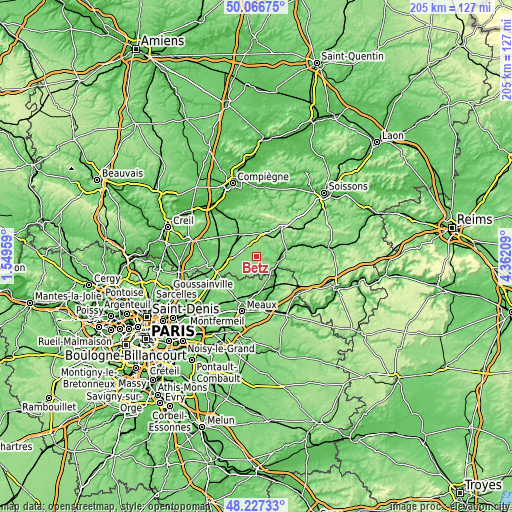 Topographic map of Betz