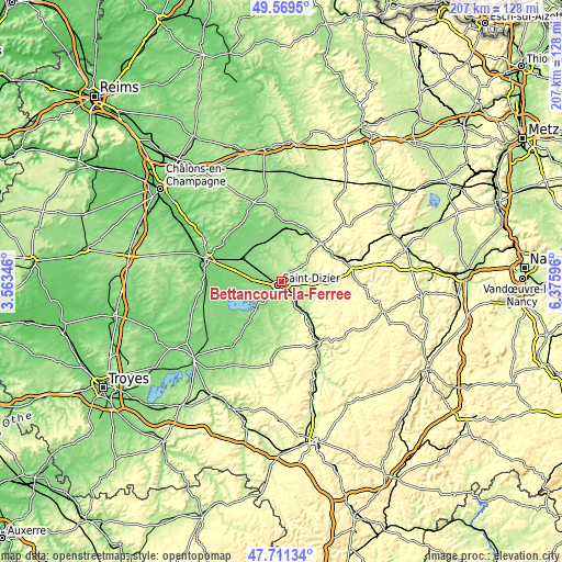 Topographic map of Bettancourt-la-Ferrée