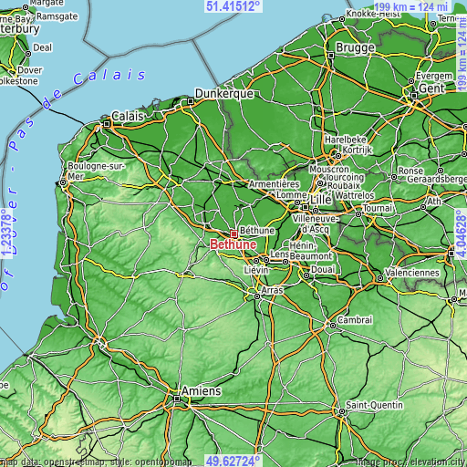 Topographic map of Béthune