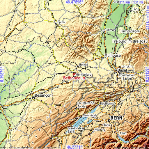 Topographic map of Bethoncourt