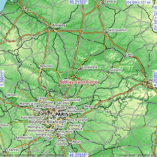 Topographic map of Béthisy-Saint-Pierre