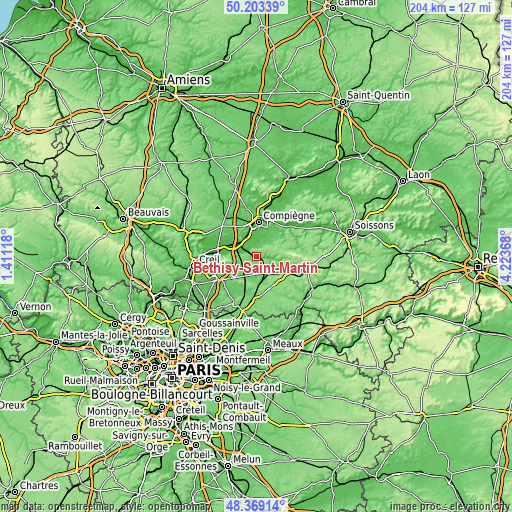 Topographic map of Béthisy-Saint-Martin