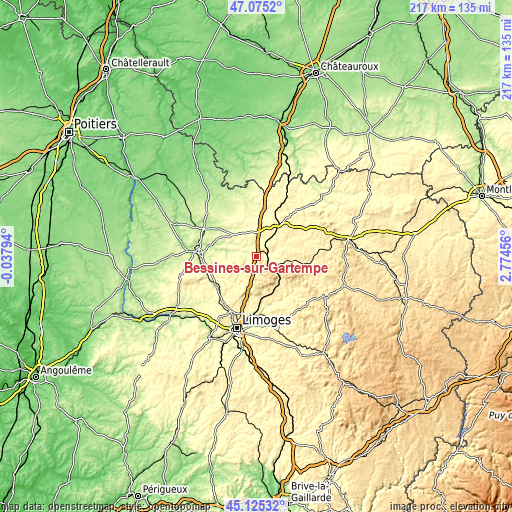 Topographic map of Bessines-sur-Gartempe