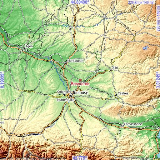 Topographic map of Bessières