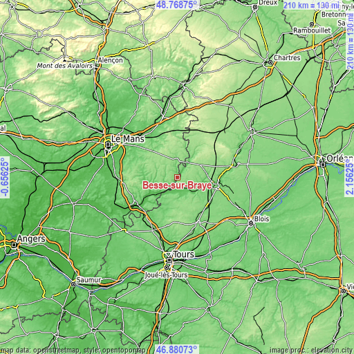 Topographic map of Bessé-sur-Braye