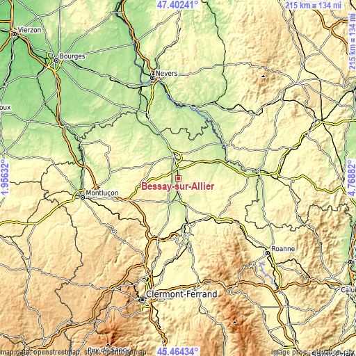 Topographic map of Bessay-sur-Allier