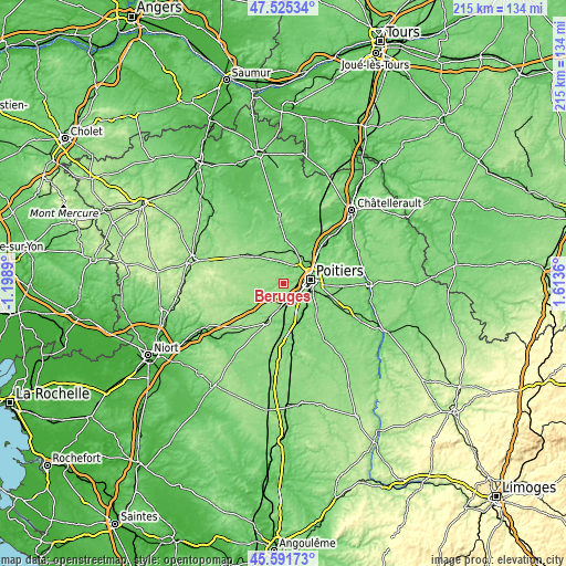 Topographic map of Béruges