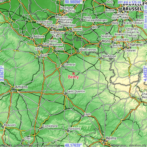 Topographic map of Bertry