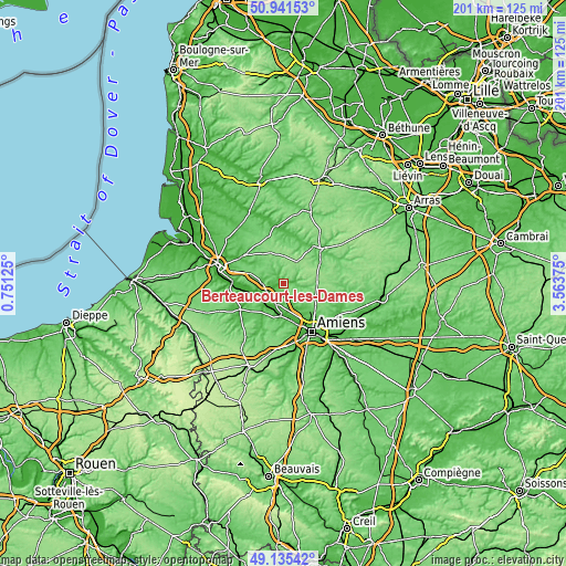 Topographic map of Berteaucourt-les-Dames