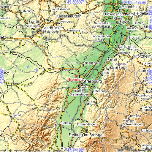 Topographic map of Berstett