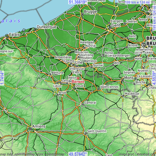 Topographic map of Bersée