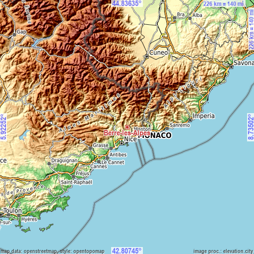 Topographic map of Berre-les-Alpes