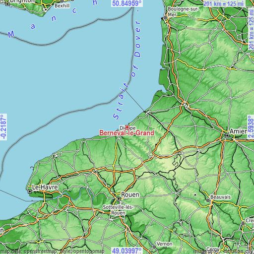 Topographic map of Berneval-le-Grand